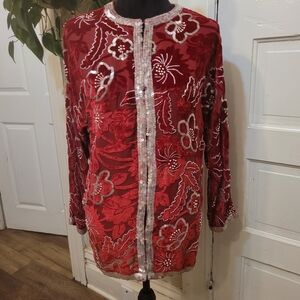 Vtg Beaded Red Floral Velvet Embellished Jacket